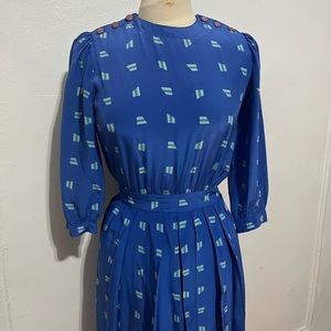 Vintage 90s Maggy London by Jeanene Booher Blue Blouson Dress
